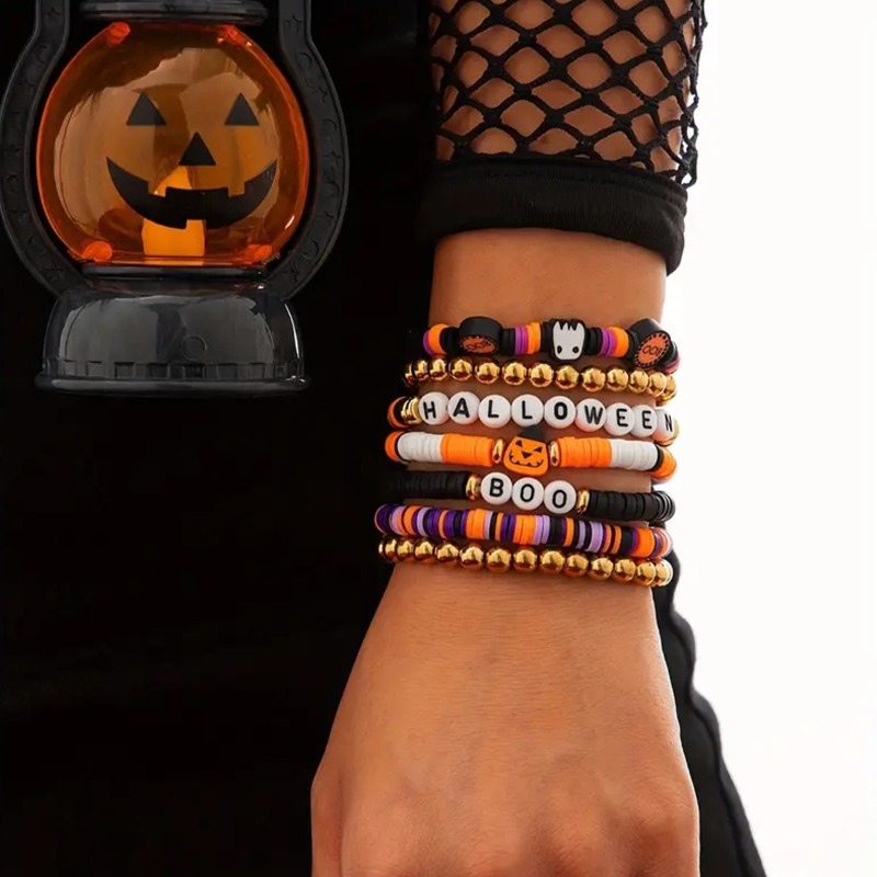 3pcs Halloween Themed Polymer Clay Beaded Bracelet Set